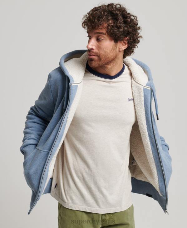 Superdry Hommes sweat à capuche zippé doublé borg essential D64Z4988 vêtements bleu clair