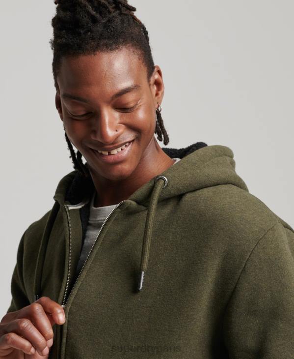 Superdry Hommes sweat à capuche zippé doublé borg essential D64Z4990 vêtements kaki