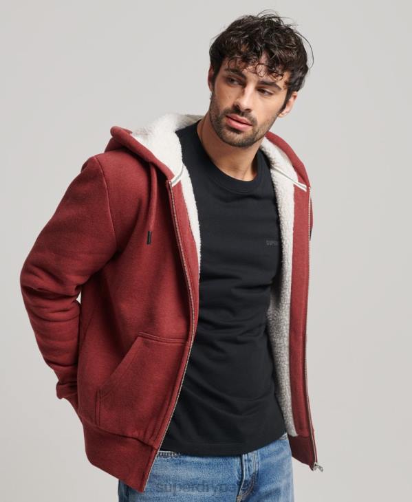 Superdry Hommes sweat à capuche zippé doublé borg essential D64Z4992 vêtements rouge
