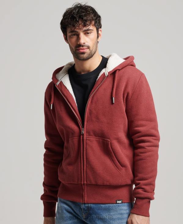 Superdry Hommes sweat à capuche zippé doublé borg essential D64Z4992 vêtements rouge
