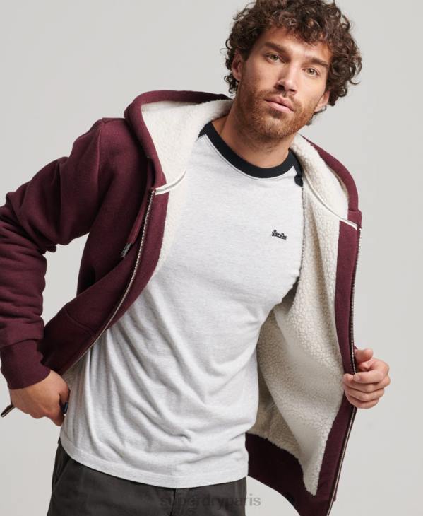 Superdry Hommes sweat à capuche zippé doublé borg essential D64Z5032 vêtements rouge