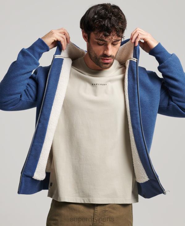 Superdry Hommes sweat à capuche zippé doublé borg essential D64Z5110 vêtements bleu