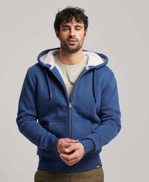 Superdry Hommes sweat à capuche zippé doublé borg essential D64Z5110 vêtements bleu