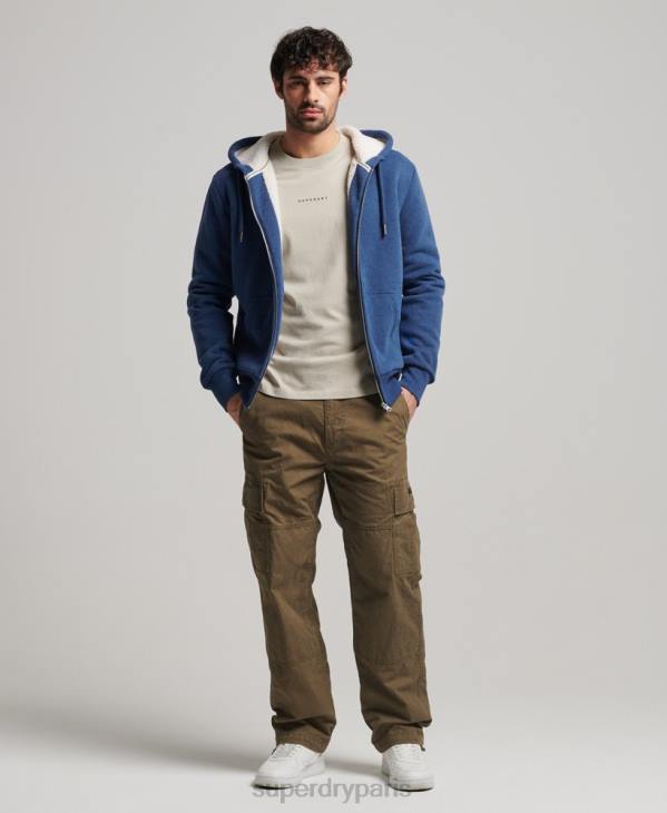Superdry Hommes sweat à capuche zippé doublé borg essential D64Z5110 vêtements bleu