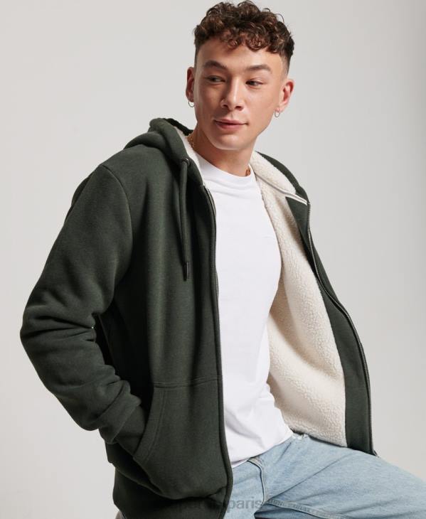 Superdry Hommes sweat à capuche zippé doublé borg essential D64Z5204 vêtements vert