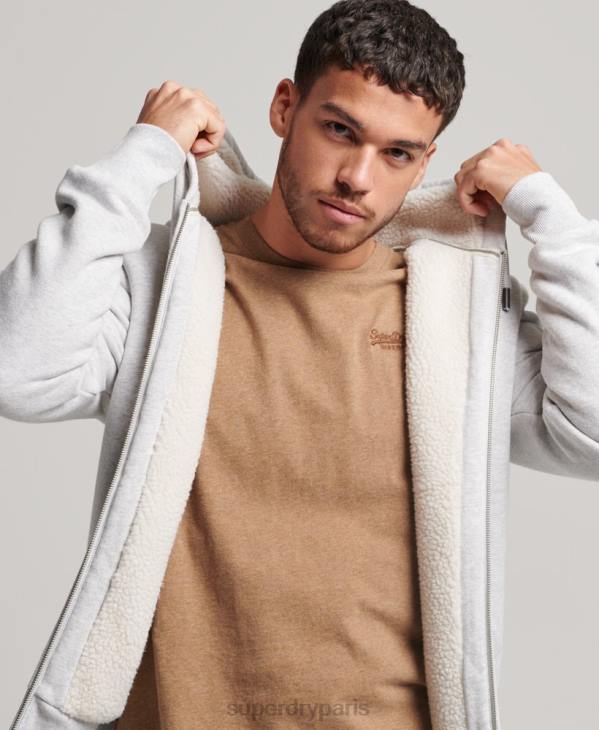 Superdry Hommes sweat à capuche zippé doublé borg essential D64Z534 vêtements gris clair