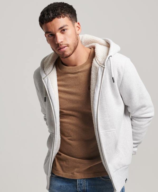 Superdry Hommes sweat à capuche zippé doublé borg essential D64Z534 vêtements gris clair