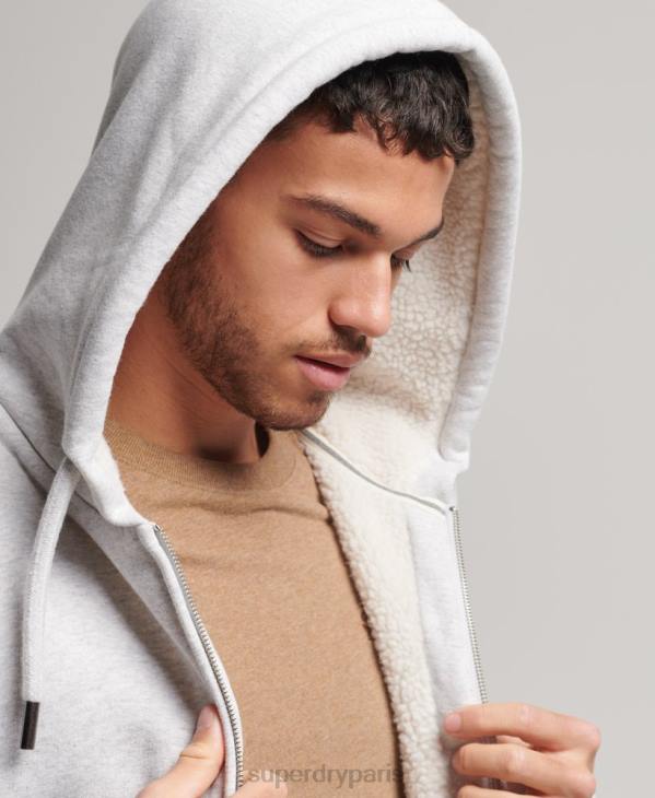 Superdry Hommes sweat à capuche zippé doublé borg essential D64Z534 vêtements gris clair