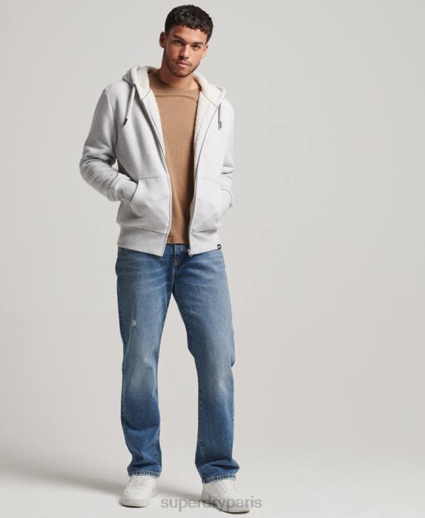 Superdry Hommes sweat à capuche zippé doublé borg essential D64Z534 vêtements gris clair