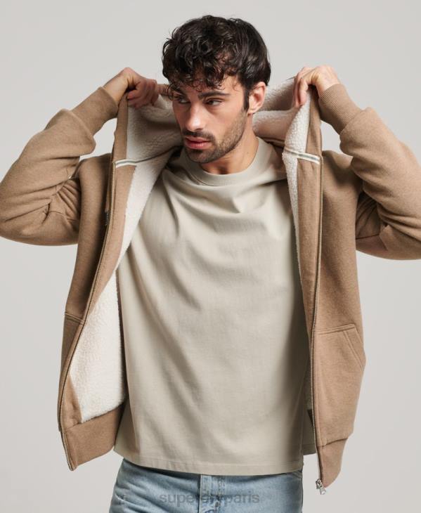 Superdry Hommes sweat à capuche zippé doublé borg essential D64Z538 vêtements brun