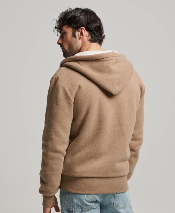Superdry Hommes sweat à capuche zippé doublé borg essential D64Z538 vêtements brun