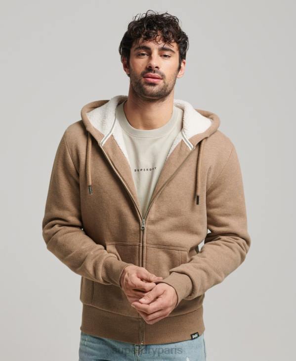 Superdry Hommes sweat à capuche zippé doublé borg essential D64Z538 vêtements brun