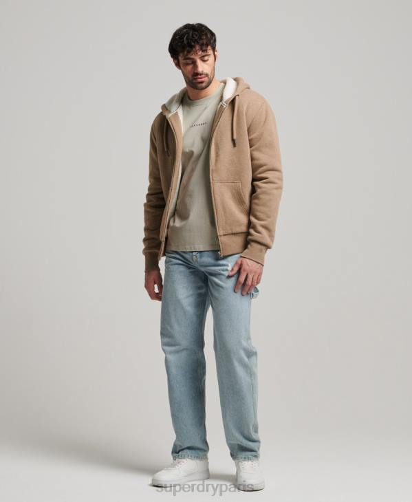 Superdry Hommes sweat à capuche zippé doublé borg essential D64Z538 vêtements brun
