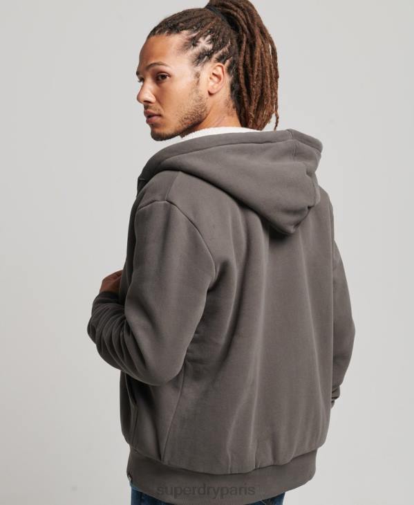 Superdry Hommes sweat à capuche zippé doublé borg essential D64Z618 vêtements gris foncé