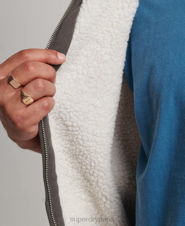 Superdry Hommes sweat à capuche zippé doublé borg essential D64Z618 vêtements gris foncé