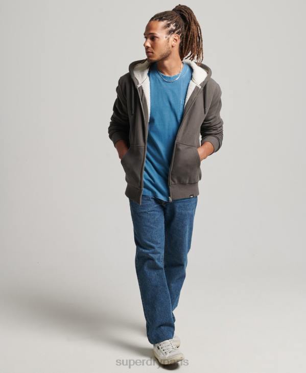 Superdry Hommes sweat à capuche zippé doublé borg essential D64Z618 vêtements gris foncé