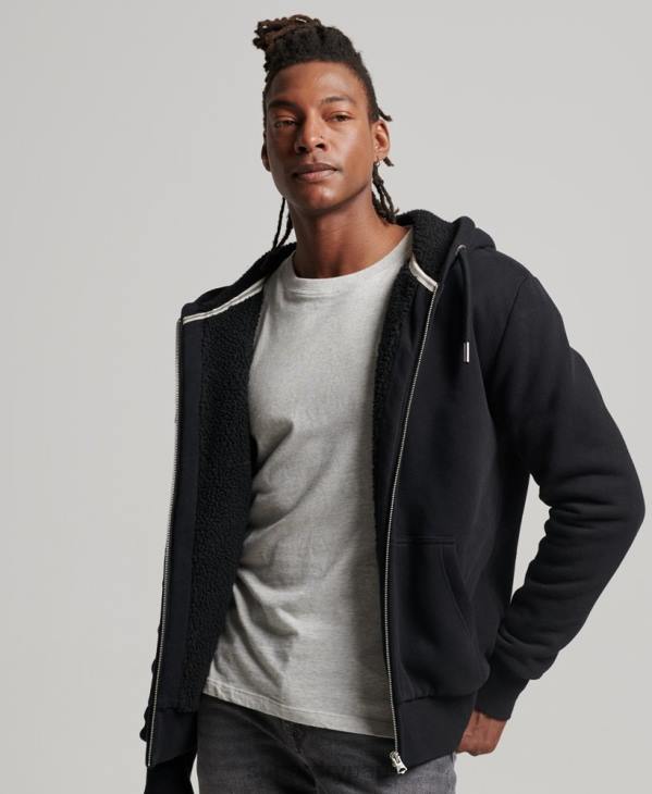 Superdry Hommes sweat à capuche zippé doublé borg essential D64Z639 vêtements noir