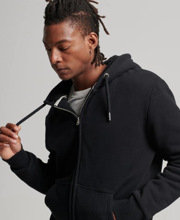 Superdry Hommes sweat à capuche zippé doublé borg essential D64Z639 vêtements noir