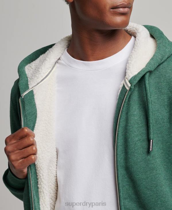 Superdry Hommes sweat à capuche zippé doublé borg essential D64Z679 vêtements vert