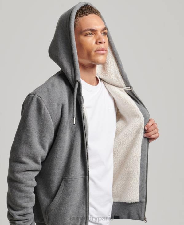 Superdry Hommes sweat à capuche zippé doublé borg essential D64Z680 vêtements gris