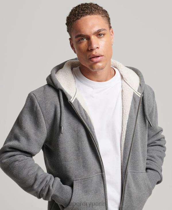 Superdry Hommes sweat à capuche zippé doublé borg essential D64Z680 vêtements gris