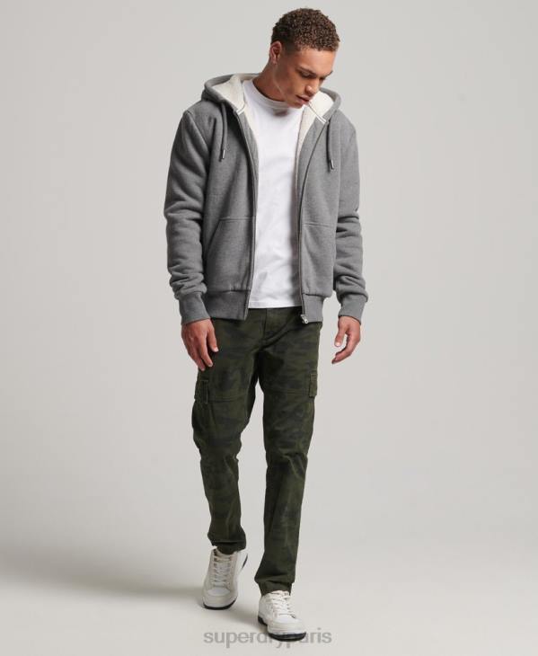 Superdry Hommes sweat à capuche zippé doublé borg essential D64Z680 vêtements gris