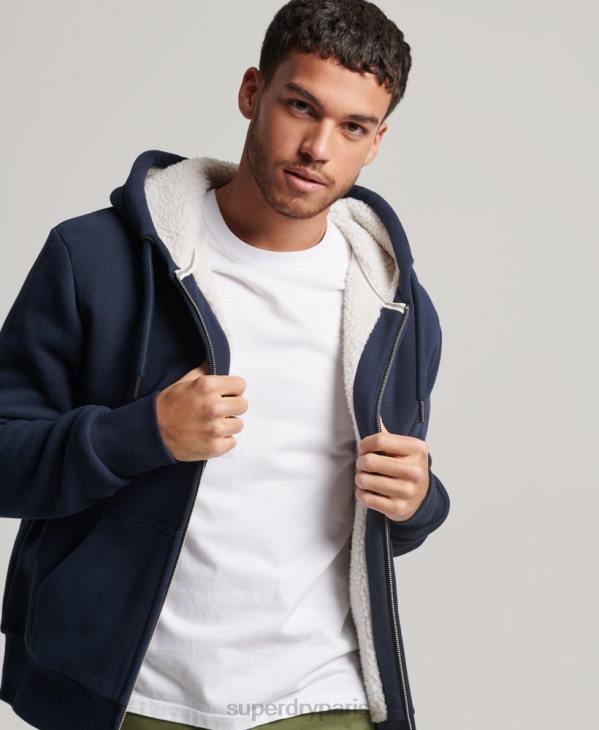 Superdry Hommes sweat à capuche zippé doublé borg essential D64Z797 vêtements marine