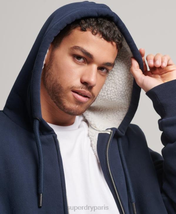 Superdry Hommes sweat à capuche zippé doublé borg essential D64Z797 vêtements marine