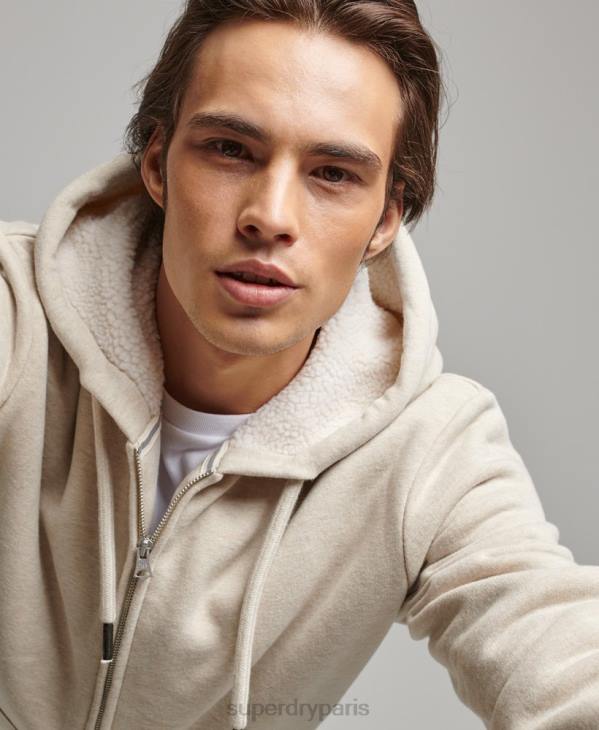 Superdry Hommes sweat à capuche zippé doublé borg essential D64Z878 vêtements crème