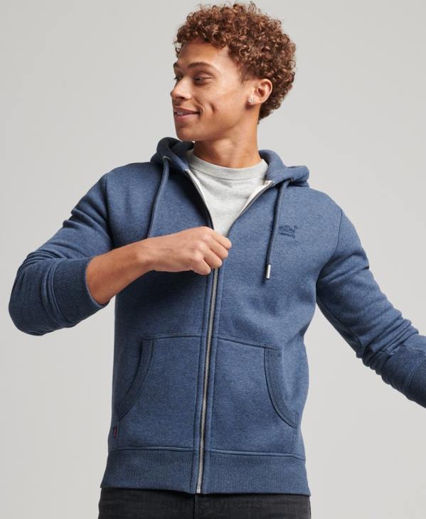 Superdry Hommes sweat à capuche zippé en coton bio avec logo vintage brodé D64Z480 vêtements marine
