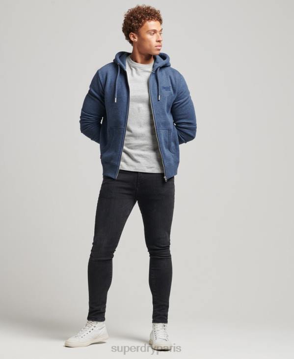 Superdry Hommes sweat à capuche zippé en coton bio avec logo vintage brodé D64Z480 vêtements marine