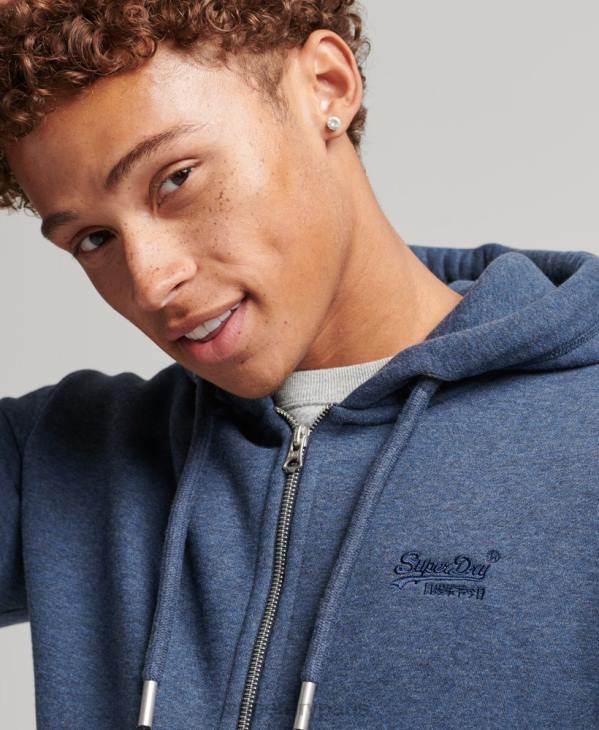 Superdry Hommes sweat à capuche zippé en coton bio avec logo vintage brodé D64Z480 vêtements marine