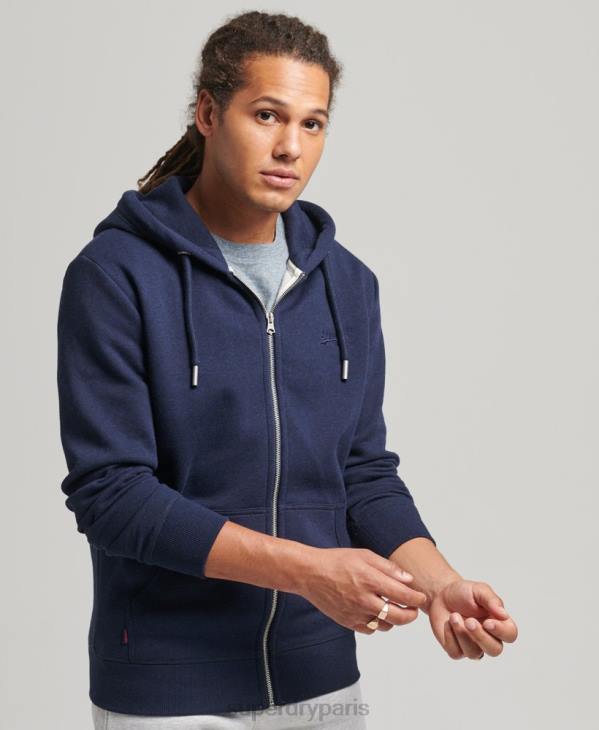 Superdry Hommes sweat à capuche zippé en coton bio avec logo vintage brodé D64Z5052 vêtements marine