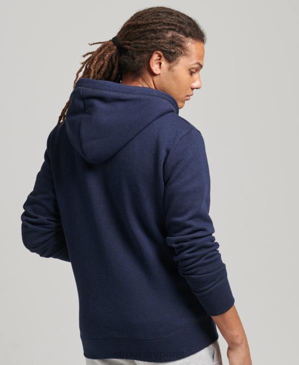 Superdry Hommes sweat à capuche zippé en coton bio avec logo vintage brodé D64Z5052 vêtements marine