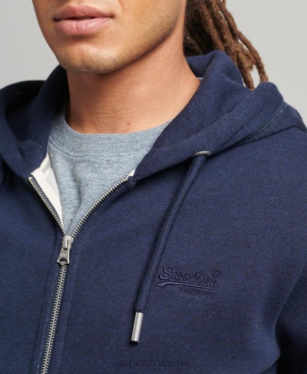 Superdry Hommes sweat à capuche zippé en coton bio avec logo vintage brodé D64Z5052 vêtements marine