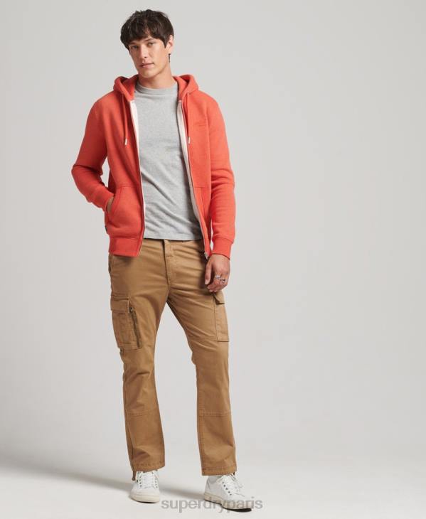 Superdry Hommes sweat à capuche zippé en coton bio avec logo vintage brodé D64Z512 vêtements orange