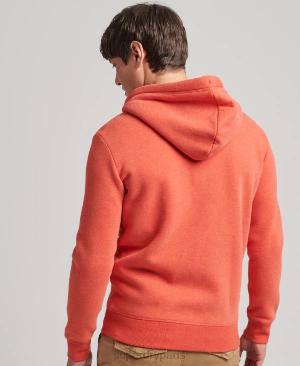 Superdry Hommes sweat à capuche zippé en coton bio avec logo vintage brodé D64Z512 vêtements orange