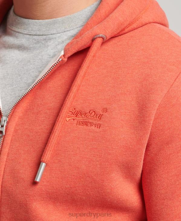 Superdry Hommes sweat à capuche zippé en coton bio avec logo vintage brodé D64Z512 vêtements orange