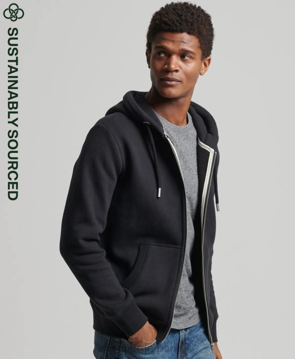 Superdry Hommes sweat à capuche zippé en coton bio avec logo vintage brodé D64Z516 vêtements noir