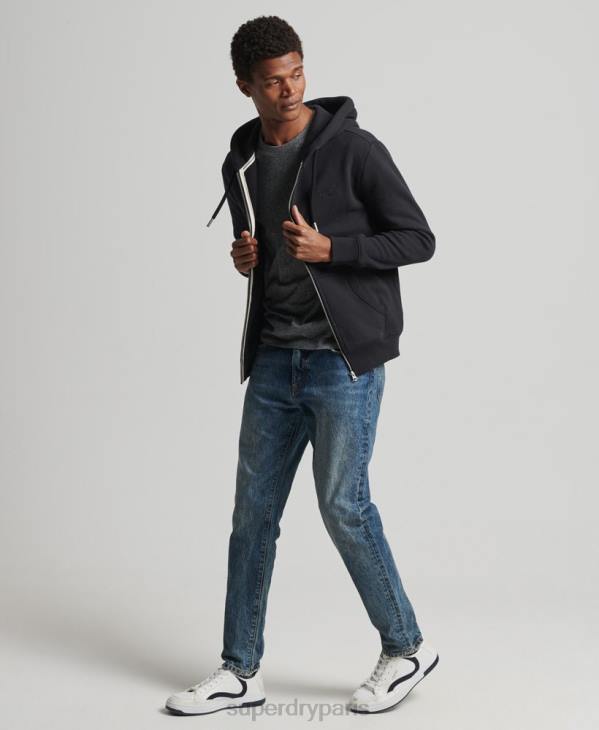 Superdry Hommes sweat à capuche zippé en coton bio avec logo vintage brodé D64Z516 vêtements noir