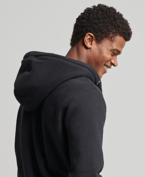 Superdry Hommes sweat à capuche zippé en coton bio avec logo vintage brodé D64Z516 vêtements noir