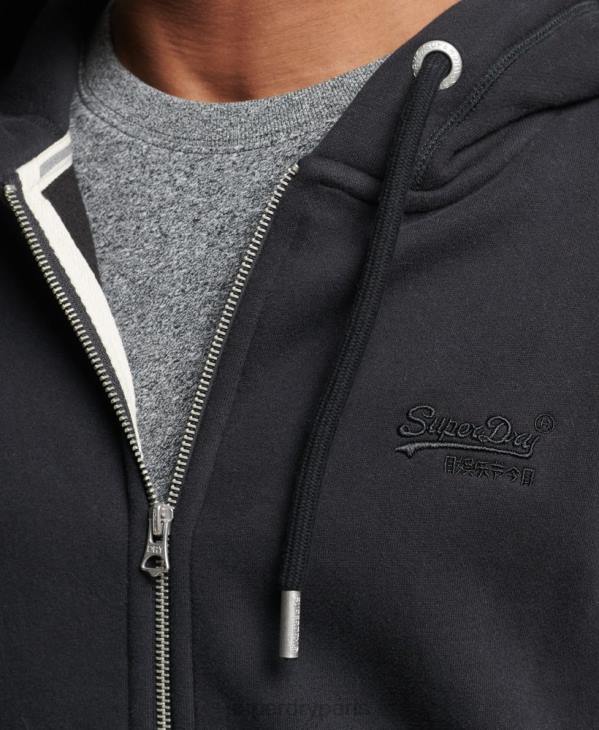 Superdry Hommes sweat à capuche zippé en coton bio avec logo vintage brodé D64Z516 vêtements noir