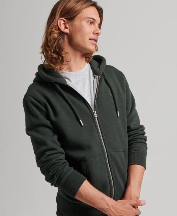 Superdry Hommes sweat à capuche zippé en coton bio avec logo vintage brodé D64Z525 vêtements vert