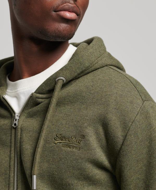 Superdry Hommes sweat à capuche zippé en coton bio avec logo vintage brodé D64Z545 vêtements kaki