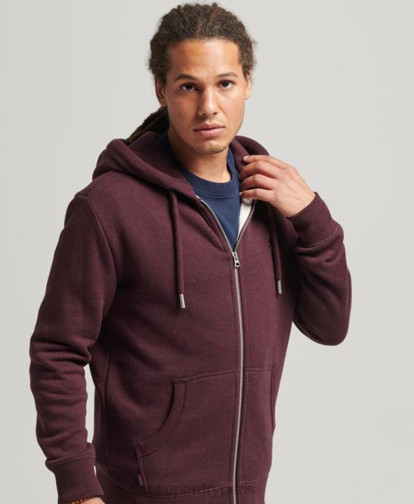 Superdry Hommes sweat à capuche zippé en coton bio avec logo vintage brodé D64Z551 vêtements rouge