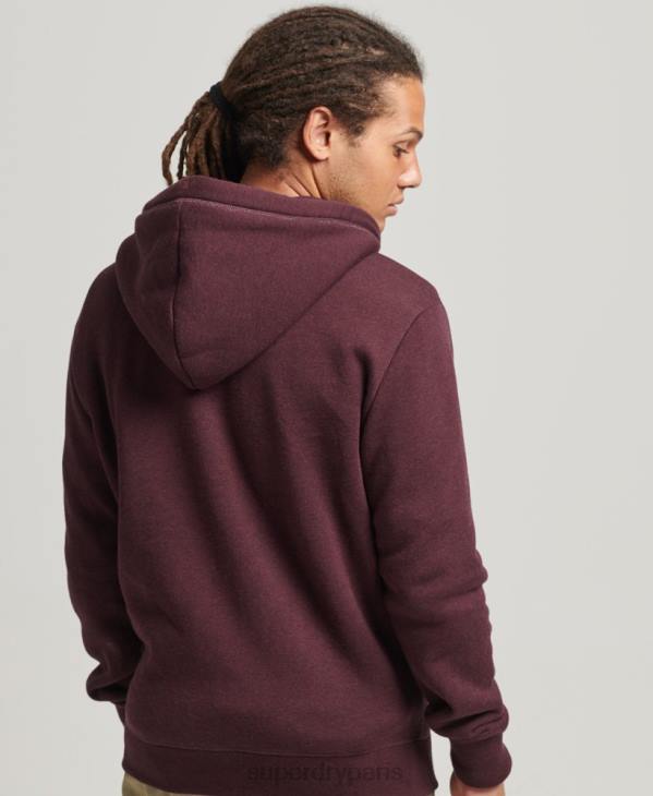 Superdry Hommes sweat à capuche zippé en coton bio avec logo vintage brodé D64Z551 vêtements rouge