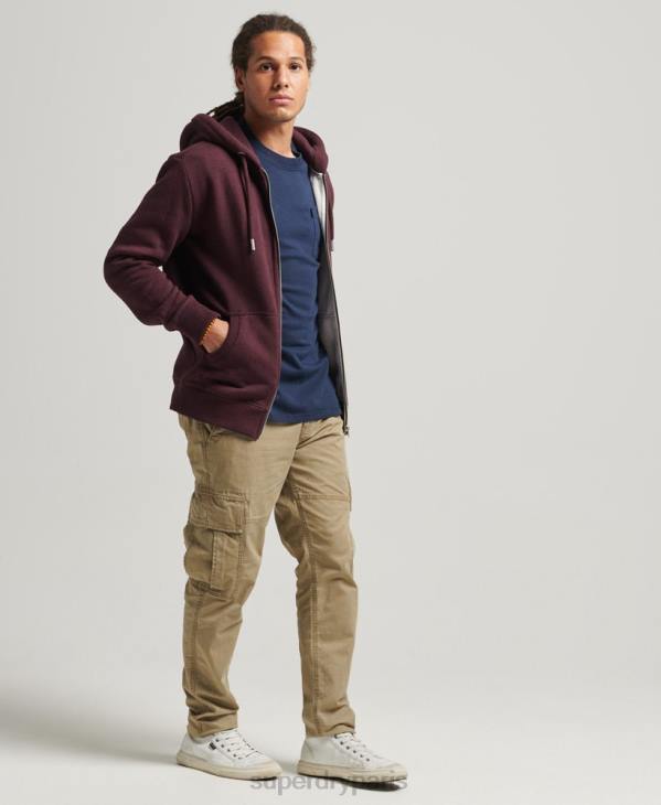 Superdry Hommes sweat à capuche zippé en coton bio avec logo vintage brodé D64Z551 vêtements rouge