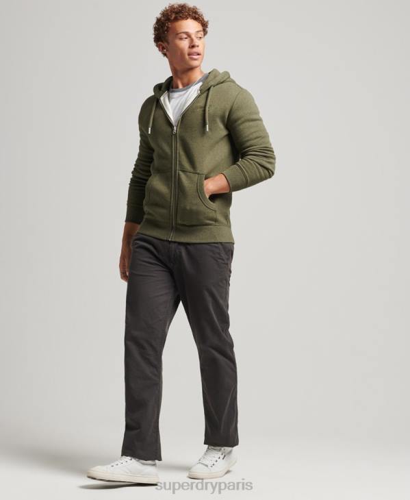Superdry Hommes sweat à capuche zippé en coton bio avec logo vintage brodé D64Z559 vêtements kaki
