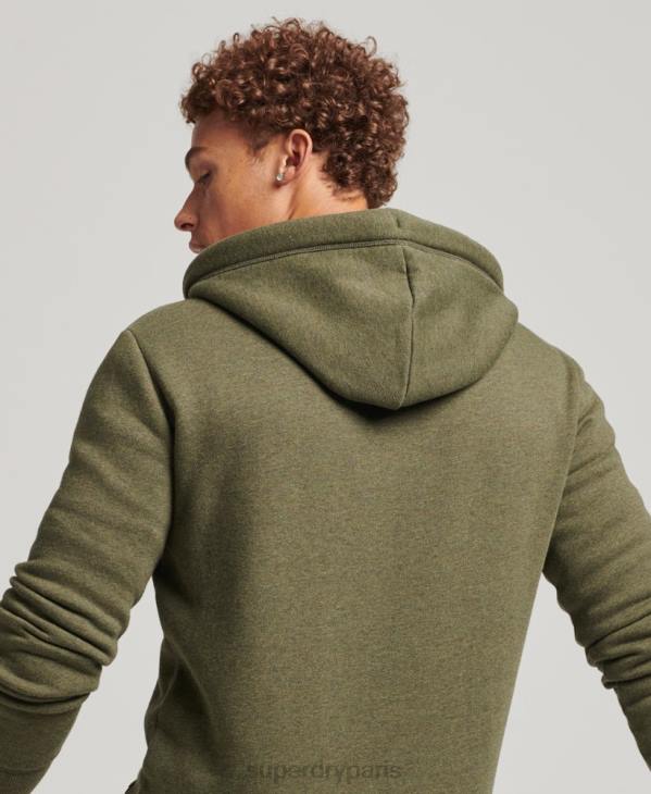 Superdry Hommes sweat à capuche zippé en coton bio avec logo vintage brodé D64Z559 vêtements kaki