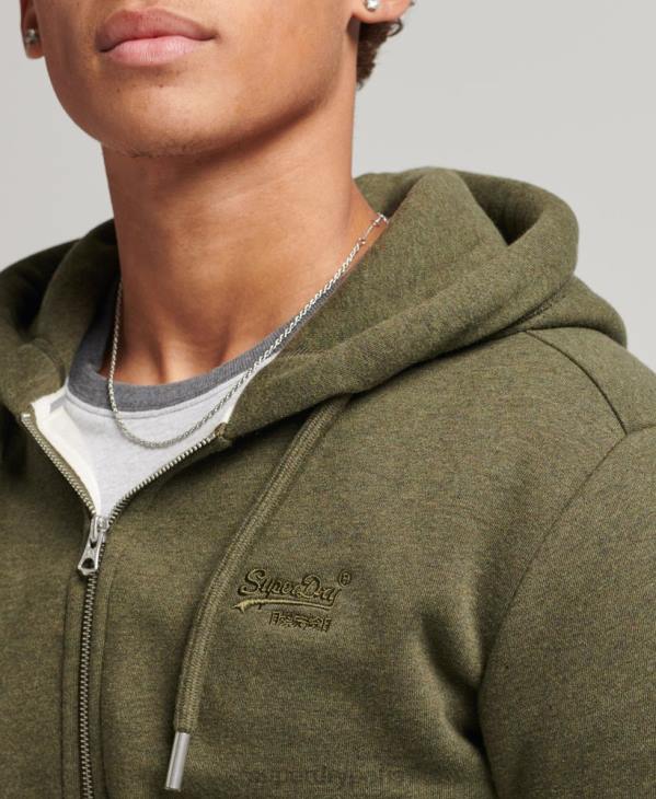 Superdry Hommes sweat à capuche zippé en coton bio avec logo vintage brodé D64Z559 vêtements kaki